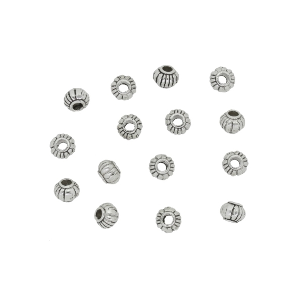 METAL BEADS - BALL RELIEF STRIPES 01 - 5x3.5mm NICKEL - 40pcs. Hole-1.8mm