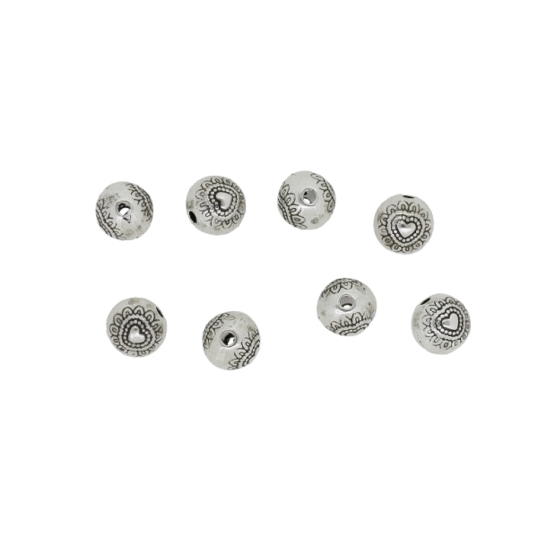 METAL BEADS - BALLS RELIEF HEART - 6mm NICKEL - 15pcs. Hole-1.2mm