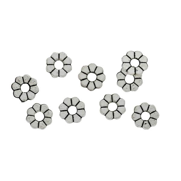 METAL BEADS - WASHER FLOWER 01 - 8x1mm NICKEL - 25pcs. Hole-2.7mm