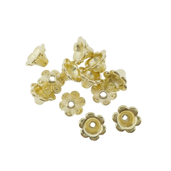 METAL BEADS - HAT FLOWER 10 BELLFLOWER - 8x5mm GOLD - 25pcs. Hole-1.8mm