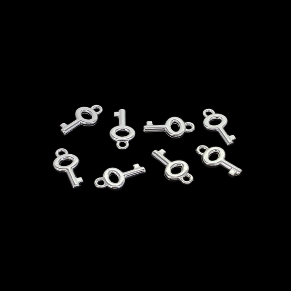 METAL - CHARMS PENDANT 1 HOLE UV COATING - KEY 01 - 8x16x2mm SILVER COLOR - 10pcs. Hole-2.0mm