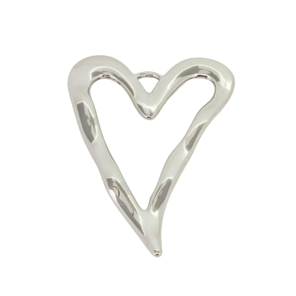 METAL - CHARMS PENDANT 1 HOLE UV COATING  - HEART CONTOUR WAVES - 56x86x4mm NICKEL COLOR - 1pc. Hole-6.5x7.0mm