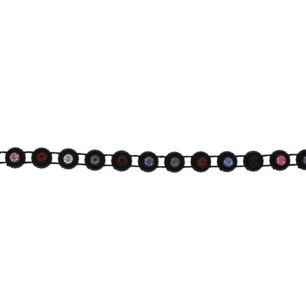 PLASTIC BEADED TRIM GARLAND - DISK 01 WITH CRYSTAL - 8x5mm BLACK WITH MIX - ROLL 10yards(9m)