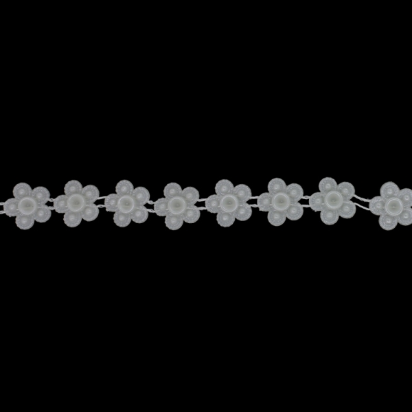 PLASTIC BEADED TRIM GARLAND - FLOWER 02 - 14x4mm ECRU - PACKAGE 50meters