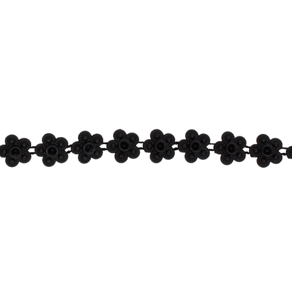 PLASTIC BEADED TRIM GARLAND - FLOWER 02 - 14x4mm BLACK - PACKAGE 50meters