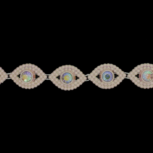 PLASTIC BEADED TRIM GARLAND - EYE 01 WITH CRYSTAL AB - 30x20x8mm PINK AB - ROLL 5yards(4.5m)