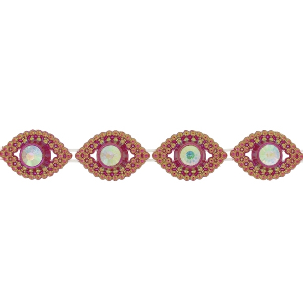 PLASTIC BEADED TRIM GARLAND - EYE 01 WITH CRYSTAL AB - 30x20x8mm RED AB - ROLL 5yards(4.5m)