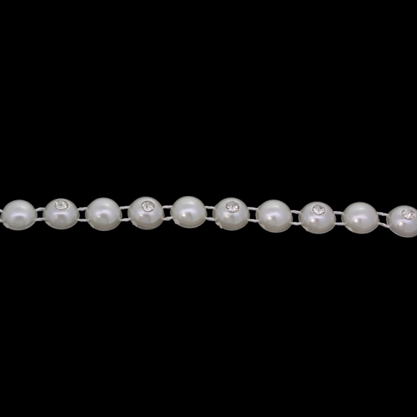 PLASTIC BEADED TRIM GARLAND - HEMISPHERE 03 WITH CRYSTAL - 8x4mm ECRU (LIGHT) - ROLL 10yards(9m)