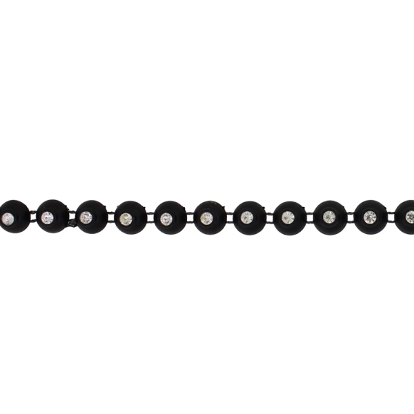 PLASTIC BEADED TRIM GARLAND - HEMISPHERE 04 WITH CRYSTAL - 10x6mm BLACK WITH WHITE - ROLL 10yards(9m)