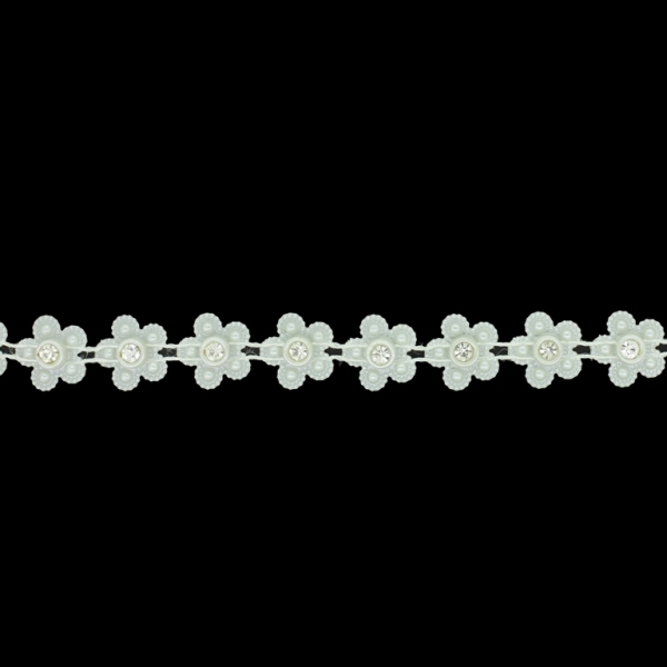 PLASTIC BEADED TRIM GARLAND - FLOWER 02 WITH CRYSTAL - 14x5mm ECRU (DARK) - ROLL 10yards(9m)