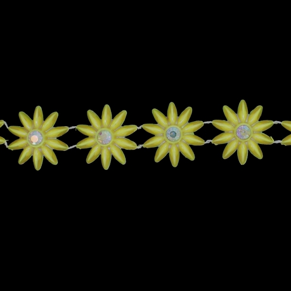 PLASTIC BEADED TRIM GARLAND - FLOWER 04 WITH CRYSTAL AB - 26x6mm YELLOW AB - ROLL 5yards(4.5m)