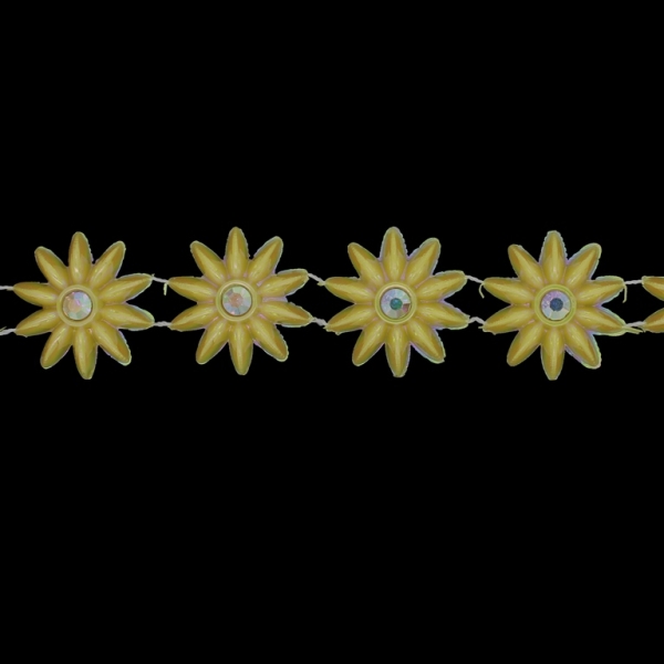 PLASTIC BEADED TRIM GARLAND - FLOWER 04 WITH CRYSTAL AB - 26x6mm YELLOW (DARK) AB - ROLL 5yards(4.5m)