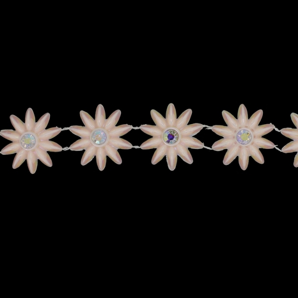 PLASTIC BEADED TRIM GARLAND - FLOWER 04 WITH CRYSTAL AB - 26x6mm PINK (LIGHT) AB - ROLL 5yards(4.5m)