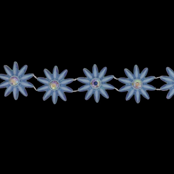 PLASTIC BEADED TRIM GARLAND - FLOWER 04 WITH CRYSTAL AB - 26x6mm BLUE SKY AB - ROLL 5yards(4.5m)