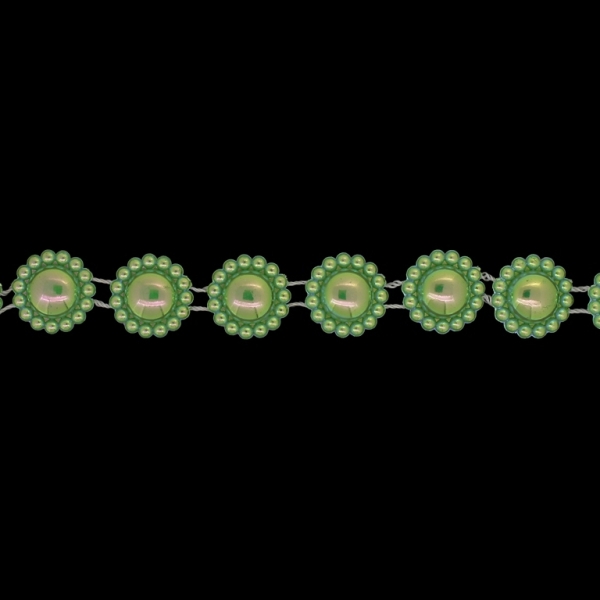 PLASTIC BEADED TRIM GARLAND - FLOWER 05 - 17x5mm GREEN AB - ROLL 10meters