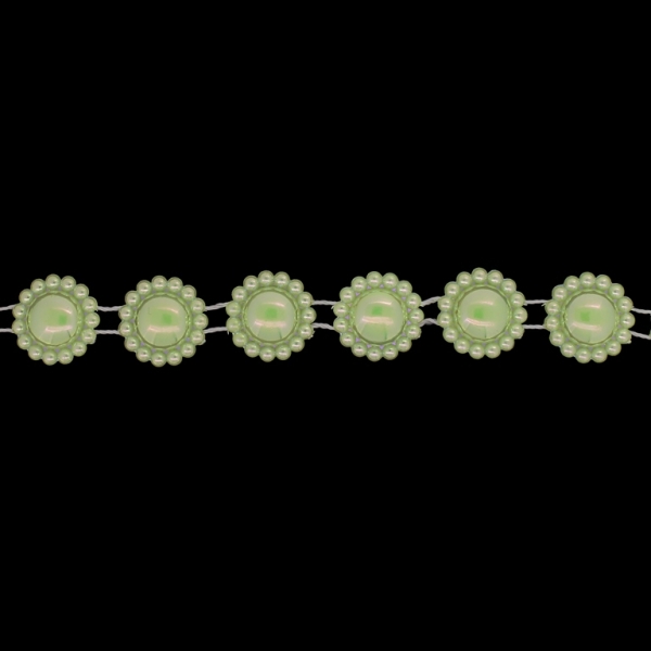 PLASTIC BEADED TRIM GARLAND - FLOWER 05 - 17x5mm GREEN (LIGHT) AB - ROLL 10meters