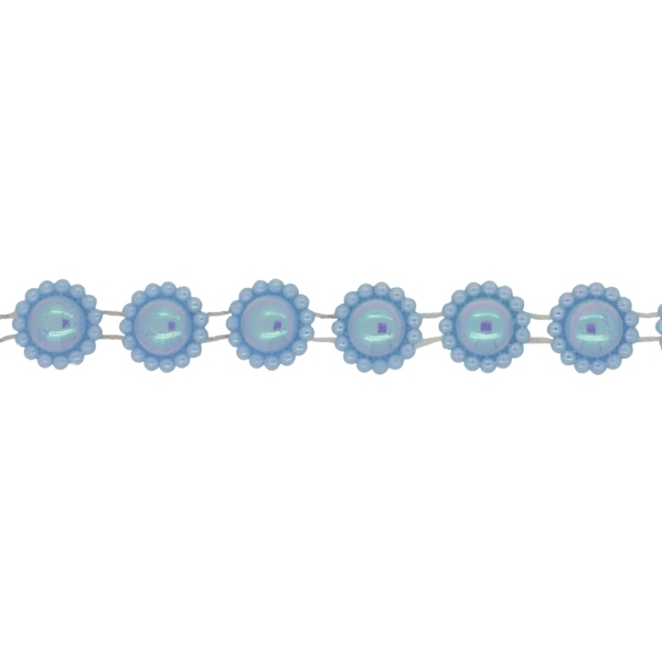 PLASTIC BEADED TRIM GARLAND - FLOWER 05 - 17x5mm BLUE SKY AB - ROLL 10meters