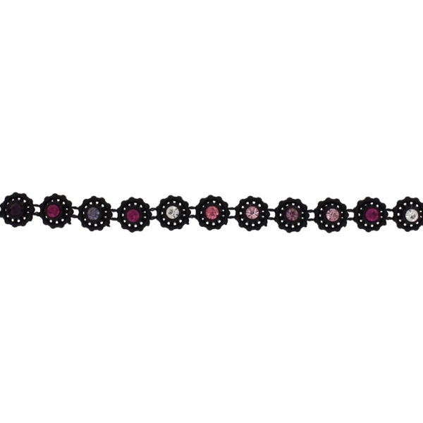 PLASTIC BEADED TRIM GARLAND - FLOWER 10 WITH CRYSTAL - 10x4mm BLACK WITH MIX - ROLL 10yards(9m)