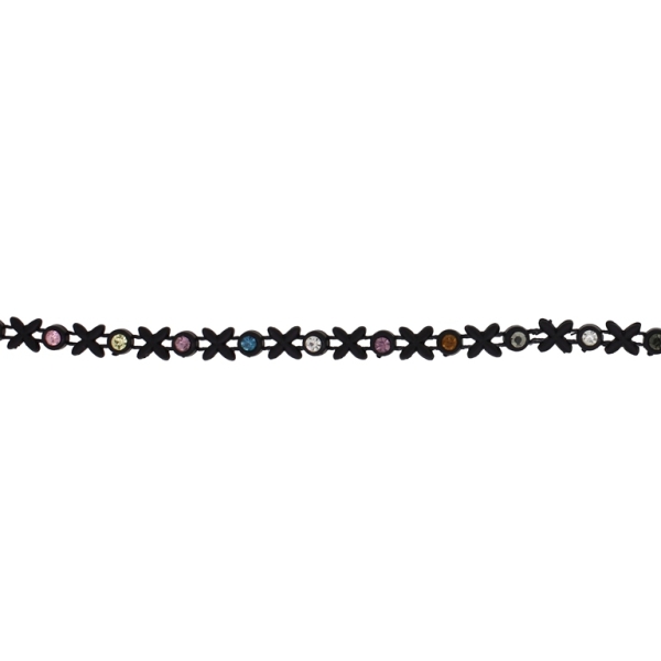 PLASTIC BEADED TRIM GARLAND - FLOWER 14 AND CRYSTAL - 7x6mm BLACK WITH MIX - ROLL 10yards(9m)