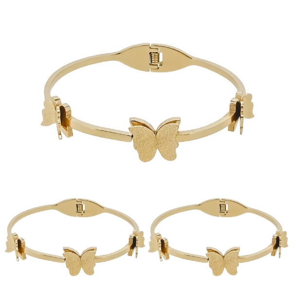 JEWELRY - HARD BRACELET - STAINLESS STEEL - BUTTERFLIES 01 - 6x4.5cm GOLD - PACKAGE 3pcs.