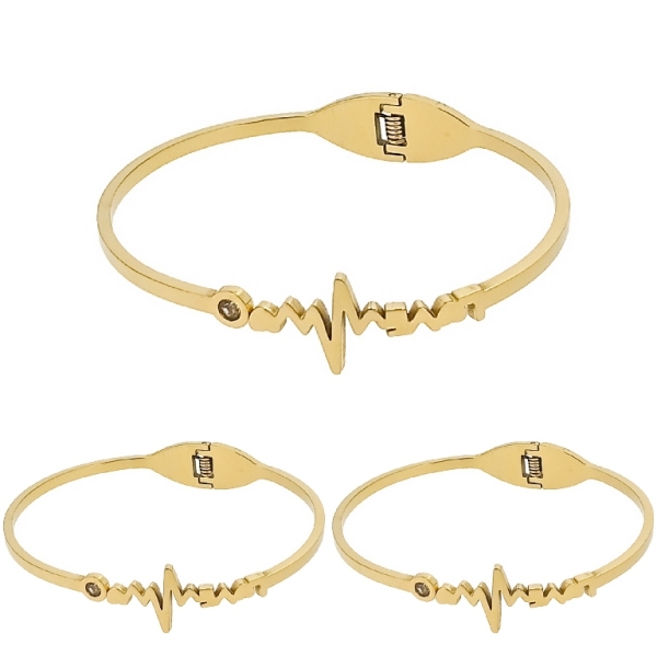 JEWELRY - HARD BRACELET - STAINLESS STEEL WITH CRYSTAL - LOVE 01 PULSE - 6x4.5cm GOLD - PACKAGE 3pcs.