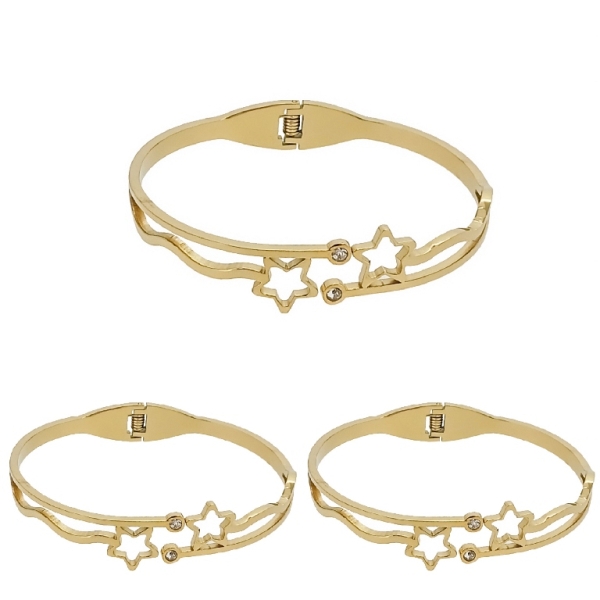 JEWELRY - HARD BRACELET - STAINLESS STEEL WITH CRYSTALS - STARS 01 - 6x4.5cm GOLD - PACKAGE 3pcs.