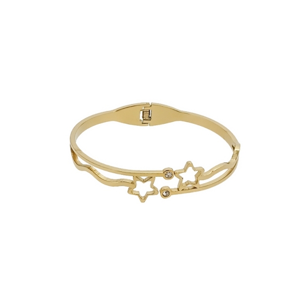 JEWELRY - HARD BRACELET - STAINLESS STEEL WITH CRYSTALS - STARS 01 - 6x4.5cm GOLD - 1pc.