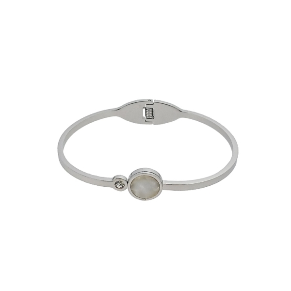 JEWELRY - HARD BRACELET - STAINLESS STEEL WITH MOTHER OF PEARL AND CRYSTAL - CIRCLE 01 - 6x4.5cm NICKEL AND BLACK - 1pc.