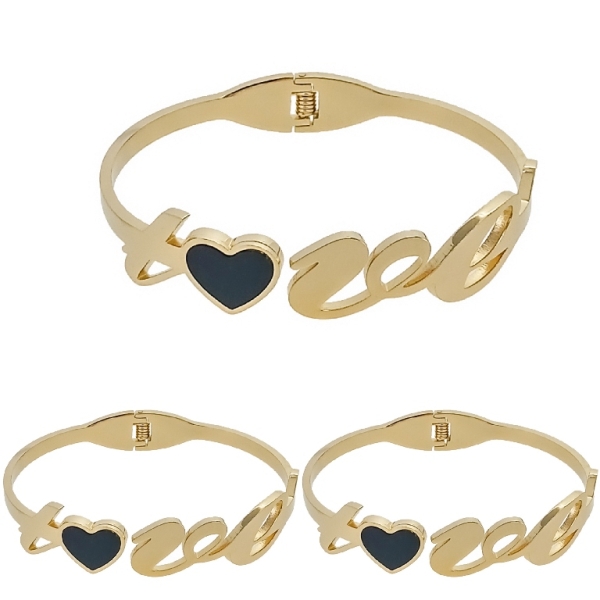 JEWELRY - HARD BRACELET - STAINLESS STEEL PENDANT - LOVE 01 - 6x4.5cm GOLD AND BLACK - PACKAGE 3pcs.