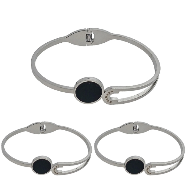 JEWELRY - HARD BRACELET - STAINLESS STEEL PENDANT - CIRCLE AND INSCRIPTION 01 - 6x4.5cm NICKEL AND BLACK - PACKAGE 3pcs.