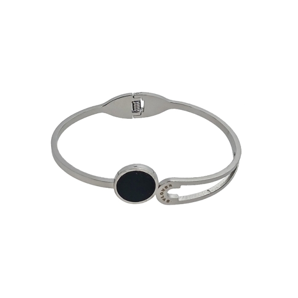 JEWELRY - HARD BRACELET - STAINLESS STEEL PENDANT - CIRCLE AND INSCRIPTION 01 - 6x4.5cm NICKEL AND BLACK - 1pc.