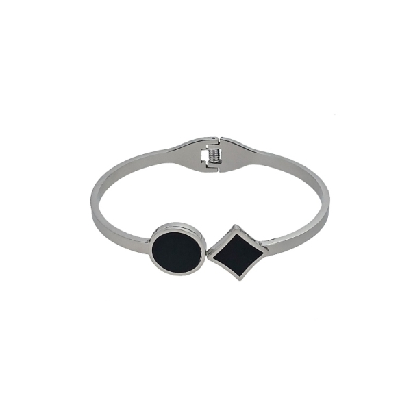 JEWELRY - HARD BRACELET - STAINLESS STEEL PENDANT - CIRCLE AND RHOMBUS 01 - 6x4.5cm NICKEL AND BLACK - 1pc.