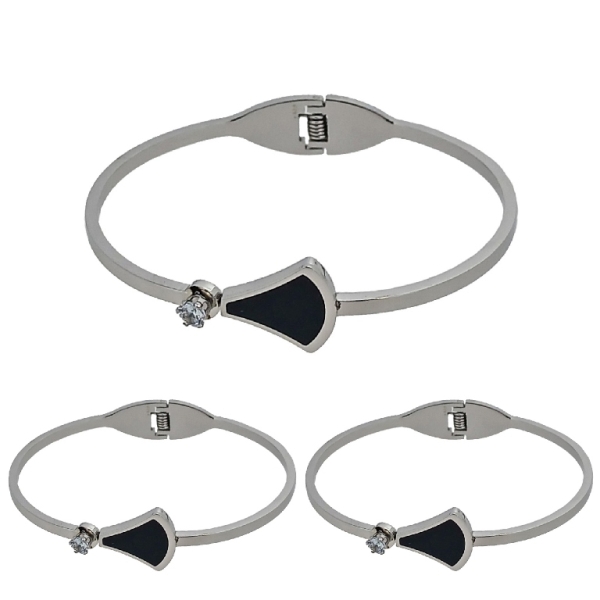 JEWELRY - HARD BRACELET - STAINLESS STEEL PENDANT AND CRYSTAL - DRESS 01 - 6x4.5cm NICKEL AND BLACK - PACKAGE 3pcs.