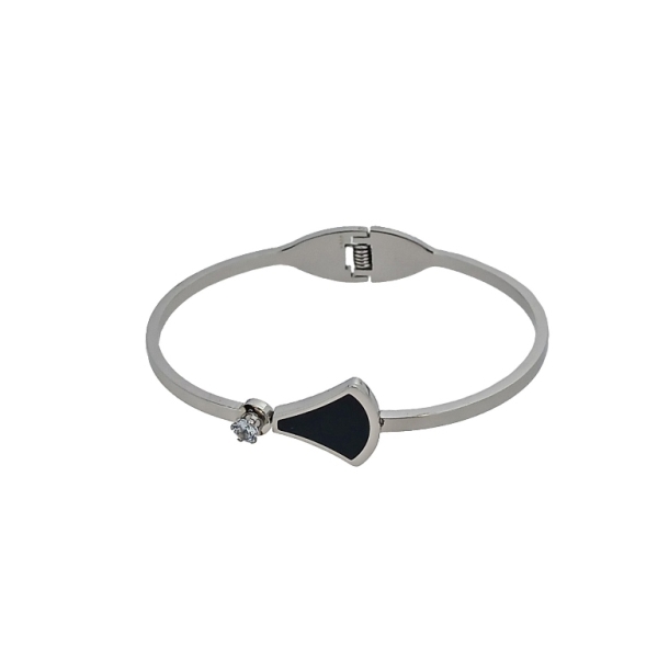 JEWELRY - HARD BRACELET - STAINLESS STEEL PENDANT AND CRYSTAL - DRESS 01 - 6x4.5cm NICKEL AND BLACK - 1pc.