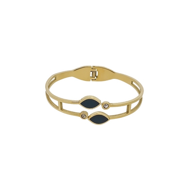 JEWELRY - HARD BRACELET - STAINLESS STEEL PENDANT AND CRYSTAL - ELLIPSE 01 - 6x4.5cm GOLD AND BLACK - 1pc.