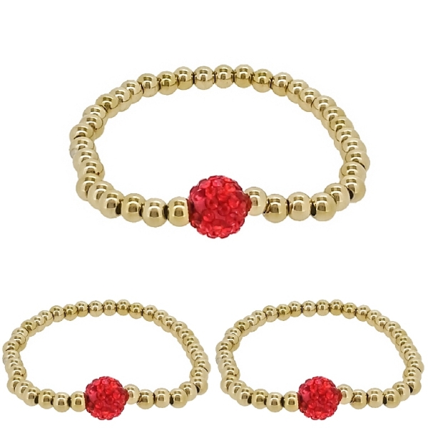 JEWELRY - ELASTIC BRACELET - STAINLESS STEEL - BALL 5mm - SHAMBALA 01 - GOLD AND RED - PACKAGE 3pcs.