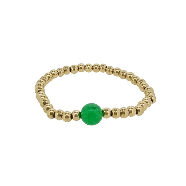 JEWELRY - ELASTIC BRACELET - STAINLESS STEEL - BALL 5mm - NATURAL STONE 01 - GOLD AND GREEN - 1pc.