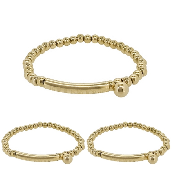 JEWELRY - ELASTIC BRACELET WITH PENDANT - STAINLESS STEEL - BALL 5mm - TUBE AND BALL 01 - GOLD - PACKAGE 3pcs.