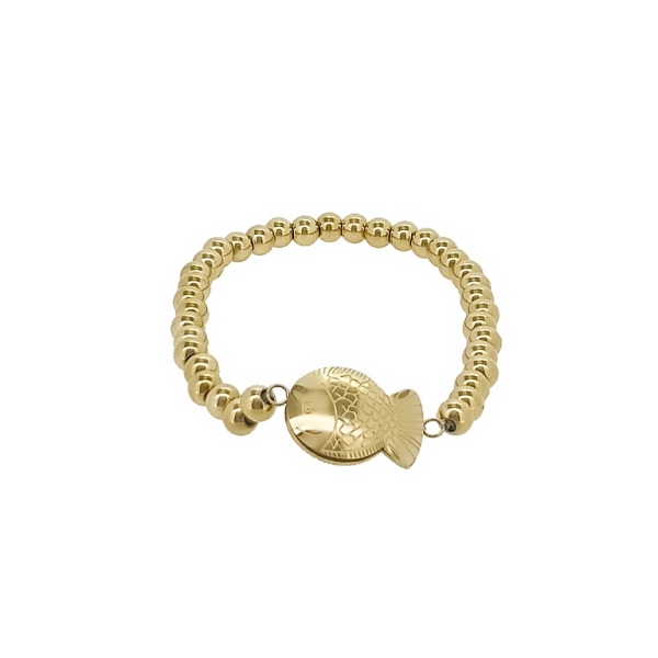 JEWELRY - ELASTIC BRACELET - STAINLESS STEEL - BALL 5mm - FISH 01 - GOLD - 1pc.