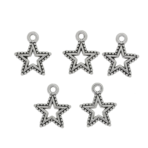 METAL BEADS - PENDANT - STAR CONTOUR BALLS - 15x18x2mm NICKEL - 10pcs. Hole-2.2mm