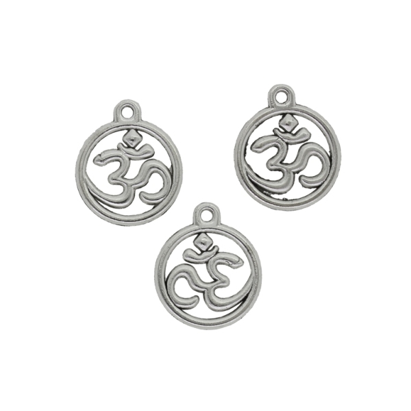 METAL BEADS - PENDANT - MANTRA 0M 03 - 18x21x2mm NICKEL - 5pcs. Hole-2.0mm