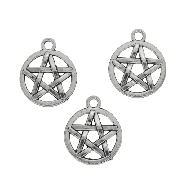 METAL BEADS - PENDANT - PENTAGRAM 01 - 16x20x2mm NICKEL - 6pcs. Hole-2.2mm