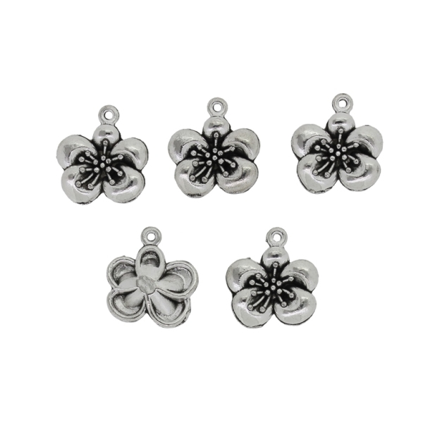 METAL BEADS - PENDANT - FLOWER WITH STAMENS 01 - 14x15x4mm NICKEL - 8pcs. Hole-1.0mm