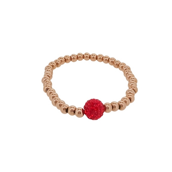 JEWELRY - ELASTIC BRACELET - STAINLESS STEEL - BALL 5mm - SHAMBALA 01 - ROSE GOLD AND RED - 1pcs.