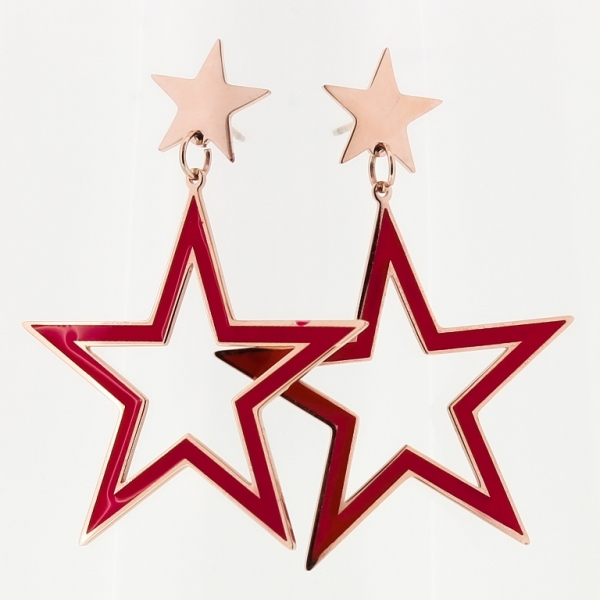 JEWELRY - EARRINGS - SCREW - STAINLESS STEEL AND PENDANT - STARS 01 - 3.8x5cm ROSE GOLD AND RED - PACKAGE 6 pairs