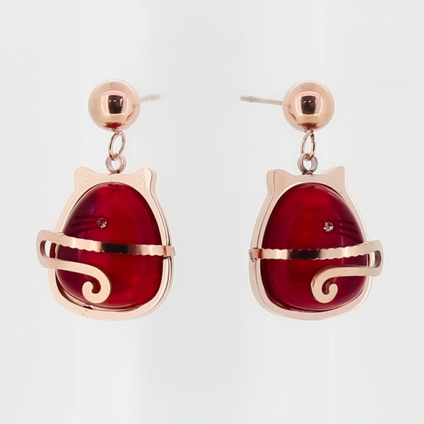 JEWELRY - EARRINGS - SCREW - STAINLESS STEEL AND RESIN - CAT 01 - 1.5x2.5cm ROSE GOLD AND RED - PACKAGE 6 pairs