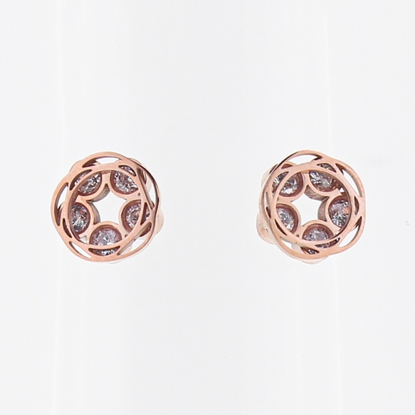 JEWELRY - EARRINGS - SCREW - STAINLESS STEEL AND ZIRCON - CIRCLES 01 - 0.3cm ROSE GOLD - PACKAGE 6 pairs