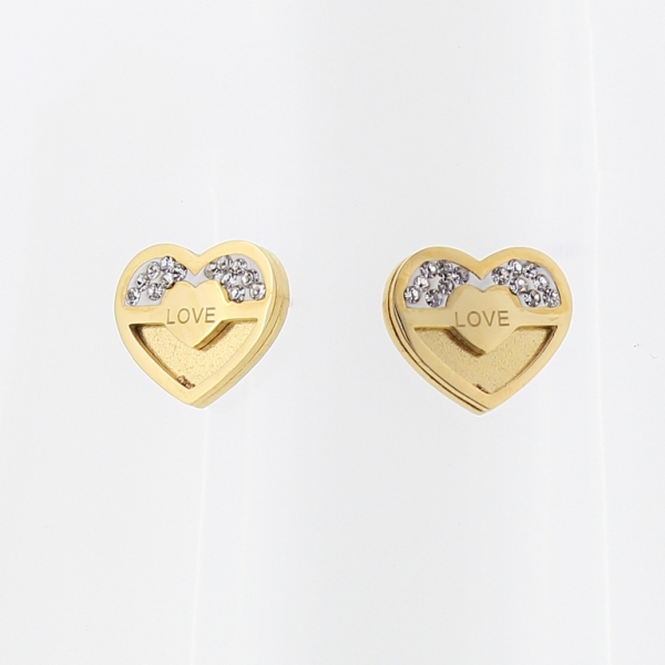 JEWELRY - EARRINGS - SCREW - STAINLESS STEEL WITH CRYSTALS - HEART 02 - 1.4x1.2cm GOLD - PACKAGE 6 pairs