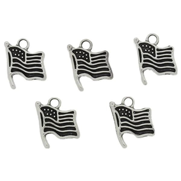 METAL BEADS - PENDANT - AMERICAN FLAG 01 - 10x12x2mm NICKEL - 10pcs.  Hole-1.8mm