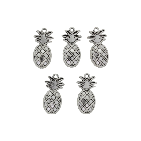 METAL BEADS - PENDANT - PINEAPPLE 02 - 12x24x4mm NICKEL - 4pcs.  Hole-1.7mm